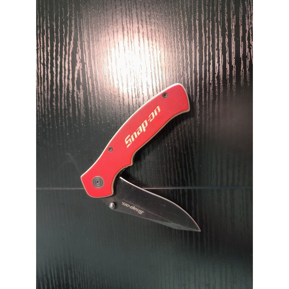 Snap On Tools Liner Lock Knife 4.63" Closed Red G10 Handles 7Cr17MoV